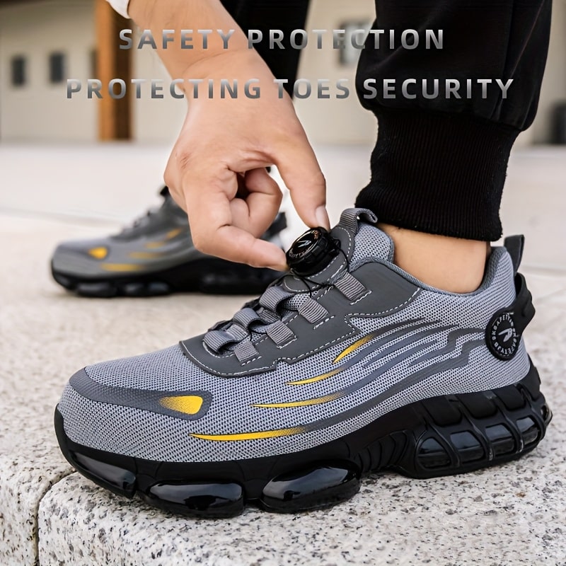 23b27e24-2726-4b52-83a1-8ae210243352.jpg Unisex Safety Work Shoes with Easy-On Buttons, Breathable Fabric Upper, Air Cushioned Sole, Round Toe, Low Top Lace-Up, Wear-Resistant Faux Sole, Comfortable Indoor/Outdoor Sports Shoes - الصورة 1