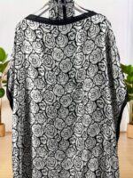 Elegant Black and White Geometric Kaftan with Floral Accents - All-Season, Non-Stretch Fabric, Perfect for Weddings, Parties, and Formal Events, Formal Event Attire|Elegant Kaftan|Geometric Pattern - Image 3