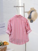 Casual 3-Piece Girls Striped Cardigan Shirt + Letter Tank + Rolled Hem Denim Shorts, Summer Outdoor Set - Image 2