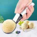 Premium Stainless Steel Ice Cream Scoop with Trigger - Heavy Duty Metal Dessert Spoon for Frozen Yogurt, Gelato, and Sundaes - Dishwasher Safe Kitchen Accessory, Perfect for Serving Delicious Treats, Ice Cream Scoop Holder|Elegant Ice Cream Scoop|Durable