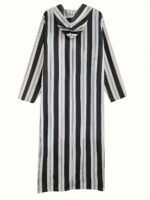 Men's Red & Black Striped Arabic Kaftan Robe - Loose Fit Hooded Muslim Abaya with Elastic Fabric, Machine Washable All-Season Traditional Islamic Clothing, Modest Apparel, Medium Elasticity, Comfortable Wear - Image 2