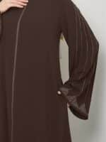 Muslim Fashion Women's Rhinestone Long Sleeve Loose Fit Elegant Brown Dress - Image 6