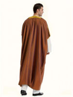 1pc Arabic Thobe Kandoorah Robe for Men - Traditional Muslim Scholar Gown with Striped Pattern & Golden Trim, Loose Fit for Height 168-185cm, All-Season Hand Washable Religious & Formal Attire, Muslim Dress, Cultural Attire, Detailed Trim Design, Chinese - Image 4