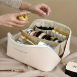 Large Capacity Artificial Leather Travel Organizer - Portable Cosmetic Case with Compartments, Ideal for Mother-Daughter, Perfect for Toiletry Storage, Ideal Gift for New Year, Valentine'S Day, Mother'S Day