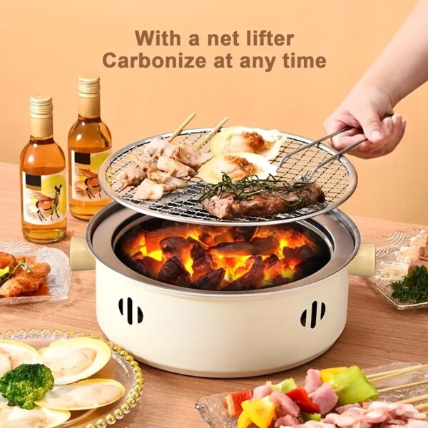 Portable Barbecue Charcoal Stove Split Barbecue Stove Round Non-Stick BBQ Rack for Outdoor Camping (Without Carbon)