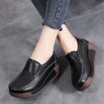 Women's Slip-On Mid-Heel Platform Shoes - Breathable Synthetic Cover Upper, Round Toe Comfort & Durable PU Sole - Light Blue Minimalist Design for All-Season Casual & Formal Wear, Ladies Shoes