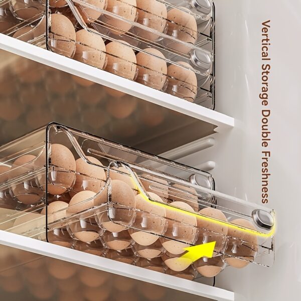 1pc, Kitchen and Refrigerator Dual Use, Transparent Timing Egg Storage Box, Double Layer - Large Size, Free Stacking, Can Store 60 Eggs, One-Click Tracking of Egg Freshness, Anti-Rolling and Anti-Collision Storage Box, No More Worry About Expired Eggs, Ke