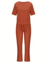 ⁦Casual two-piece set of plain long-sleeved pants with pockets, ideal choice for women in spring and autumn⁩ - الصورة ⁦7⁩