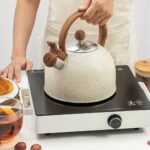 2.5L Stainless Steel Whistling Tea Kettle with Natural Stone Finish and Wood Pattern Handle - Fast Boil, Perfect for Tea, Coffee, Milk - Image 3