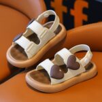 Girls' Summer Sandals with Thick Non-Slip Soft Sole & Adjustable Buckle Strap - Cute Heart Pattern White & Brown PVC Casual Beach Shoes for Youngsters to Little Girls (1-5 Years), Summer Youngsters Sandals | Youngsters' Fashion Sandals | Soft Sole Sand, S - Image 5