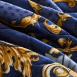 ⁦3pcs Royal Blue European Pattern Light Beige-Friendly Crystal Velvet Quilted + Extra Height Lace Layer Bed Skirt Set with 1 Bed Skirt and 2 Pillowcases, Multi-Layer Trim, Fashionable and Stylish, Moisture-Wicking, Breathable, Wrinkle-Resistant, Silent, Ea⁩ - الصورة ⁦8⁩