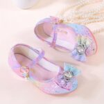 ⁦Sparkly Rainbow Princess High Heels for Girls - Glittery Pink & Purple Dress Shoes with Pearl & Rhinestone Embellishments, Non-Slip Rubber Sole, Hook-and-loop Fastener Closure - Perfect for Performances, Parties & Special Occasions⁩ - الصورة ⁦5⁩