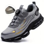 Men's Stylish Safety Sneakers with Rotary Button Closure – Steel Toe, Puncture-Resistant Work Shoes, Breathable Fabric, All-Season Protection for Hiking & Casual Attire