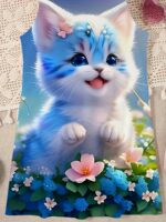 Girls' Sleeveless Summer Dress with Adorable Blue Kitten & Floral Print - A-Line Casual Playwear for Youngsters, Hand Wash Only, Dress Up Play for Girls, Youngsters's Outdoor Wear, Comfortable Youngsters's Clothing - Image 5