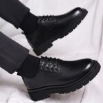 Men's Classic Black Business Casual Dress Shoes - Lace-Up, Round Toe, Synthetic Upper, Rubber Sole, Comfortable & Durable for Office or Formal Wear - Image 2