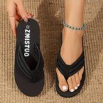 Women's Slip-On Sandals with Flat Sole & Soft Fabric Upper - Breathable Casual Slippers, Lightweight EVA Cushioned Insole for Indoor/Outdoor Comfort, Black, Ladies Slippers - Image 2