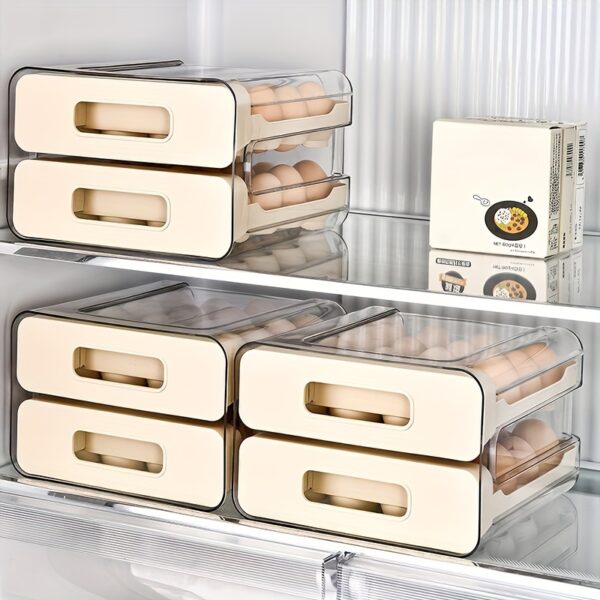 32-Grid Large Clear Double Egg Holder with Drawers - Durable Plastic, Space-Saving Design for Refrigerator - Kitchen Freshness Organizer, Food-Grade Storage Solution, Egg Tray