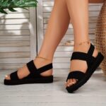 Women's Solid Color Flat Sandals, Casual Open Toe Summer Shoes, Lightweight Ankle Strap Sandals - Image 5