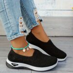Women'S Breathable Black Sneakers with White Sole - Casual, Motion-Control Support, Rubber Base, All-Season Comfort Shoes, Casual Footwear | Stylish Sneakers | Comfortable Walking Shoes - Image 7