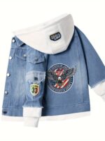 Cartoon Eagle Anime Hooded Denim Jacket for Truck Driver Cosplay, Denim Sweatshirt.