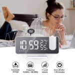 ⁦Smart Digital Alarm Clock with FM Radio, LED Display, Projection Feature, Temperature & Humidity Monitor, USB Powered, Plastic Rectangular Desk Clock with Button Battery Included⁩ - الصورة ⁦3⁩