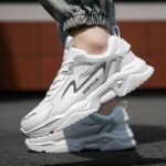 Men'S Fashion Sneakers - Casual & Sporty, Thick Sole with Front Laces, Lightweight, Versatile for Running, Hiking & Daily Wear, White Mesh Design, EVA Material, Lace-Up Closure, All-Season Comfort - Image 5