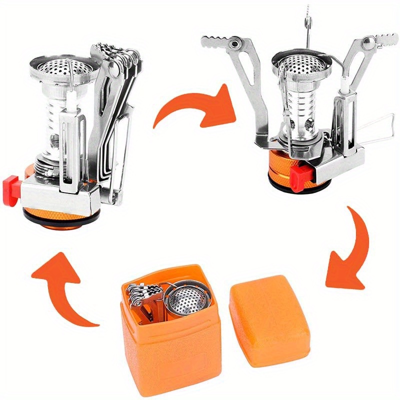 30a1f6b4864848ccabfff0cc6b6b5346-goods.jpeg Portable Stainless Steel Camping Stove with Electronic Ignition & Flint - Compact All-in-One Design, Windproof Windscreen, Adjustable Shovel & Tongs for Hiking, Backpacking, Emergency Outdoor Cookware - Image 1