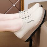 ⁦Women'S Casual Height-Increasing Wedge Loafers - Lightweight, Versatile Slip-On Shoes with TPR Sole, Synthetic Upper & Insole, Lace-Up Design, Black, All-Season Comfort, Casual Footwear | Casual Style | Durable Footwear⁩ - الصورة ⁦7⁩