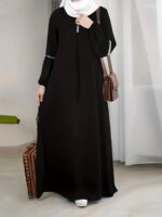 2023 New Women's Elegant Arabic Abaya Robe with Sequin Sleeves - Long Sleeve Modest Cover Dress, Solid Green, Machine Washable for Spring Summer Fall, Modest Apparel, Sequined Details, No Stretch Fabric - Image 2