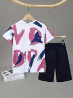 ⁦Boys' Summer Casual Sportswear Set - Breathable Cotton Blend T-Shirt & Shorts with Letter Print, Machine Washable, Perfect for Outdoor⁩ - الصورة ⁦10⁩
