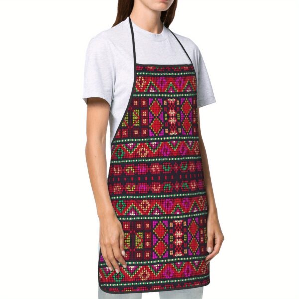 1pc Vibrant Palestinian-Inspired Apron - Colorful Geometric Pattern, Polyester, Ideal for Cooking & Painting, Kitchen Essentials | Artistic Apron | Durable Apron