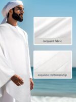 ⁦2pcs Men'S Solid Muslim Hajj Towels, Arabian Traditional Garment⁩ - الصورة ⁦4⁩