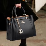Women's Stylish Black Handbag with Golden-Tone Hardware & Detachable Shoulder Strap - High Quality, Lightweight, and Elegant Design for Everyday Use, Designer Handbags