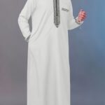 Men's White Hooded Kaftan with Black Embroidery & Faux Pockets - Long Sleeve Traditional Arabian Robe for Ramadan & Eid al-Adha Festivals, Casual Polyester Blend, Loose Fit, All-Season Wear, Casual Wear | Decorative Robe | Elastane Fabric - Image 11