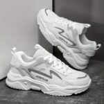 Men'S Fashion Sneakers - Casual & Sporty, Thick Sole with Front Laces, Lightweight, Versatile for Running, Hiking & Daily Wear, White Mesh Design, EVA Material, Lace-Up Closure, All-Season Comfort - Image 2