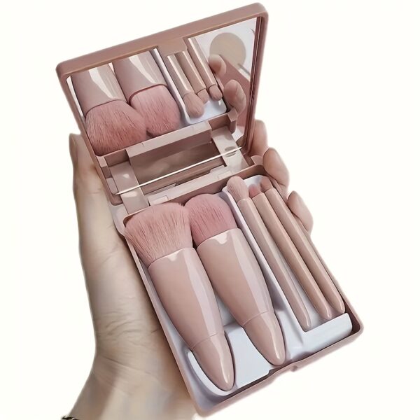 5pcs Nylon Bristle Makeup Brush Set with ABS Handles - Portable, Multi-Use Cosmetic Tools for Foundation, Blush, Eyeshadow & Lip Application, All Skin Types, Beauty Essentials|Minimalist Design|Durable Makeup Brushes