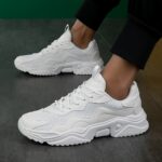 Men's Trendy Solid Chunky Shoes, Comfy Non Slip Lace Up Soft Sole Sneakers for Men's Outdoor Activities, Movement Style, Leisure Style, Spring/Autumn, Four Seasons