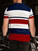 Men'S Summer Striped T-Shirt - "FARMERS" Logo, Casual Crew Neck, Short Sleeve, Polyester Blend, Machine Washable, Casual Summer Wear | Graphic Tee | Machine Washable Top - Image 2
