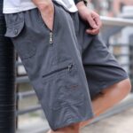 Men's Breathable Cotton Cargo Shorts - Solid Color, Drawstring Waist with Zipper Pockets, Casual Summer Wear - Image 12