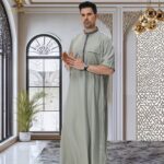 ⁦2025 Latest Premium Men'S Arabic Long Robe, Made of Soft, Non-Pilling Material, Featuring a Stylish Short Sleeves And a Button-Up Design, Perfect for Prayer.⁩ - الصورة ⁦11⁩