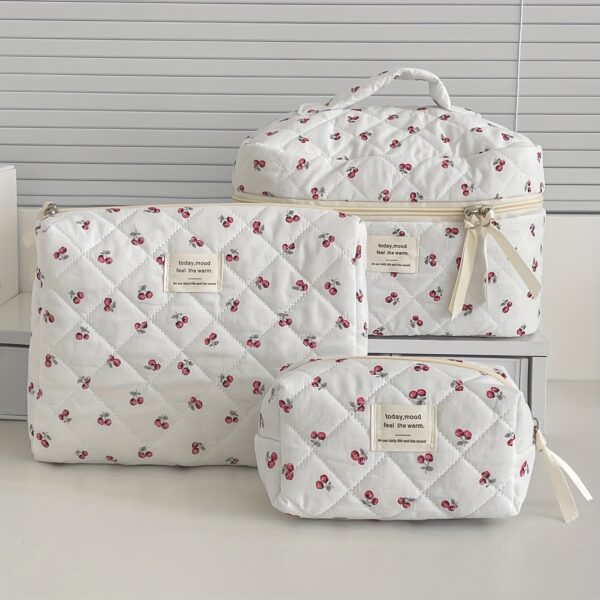 3pcs Quilted Sauce Fruit Cosmetic Bag, High-looking Original Fashion Storage Bag, Portable Large-capacity Skin Care Bag