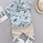 Toddler Summer Feather Print Shirt Shorts Set, for Outdoor - Image 11