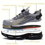 ⁦Unisex Safety Work Shoes with Easy-On Buttons, Breathable Fabric Upper, Air Cushioned Sole, Round Toe, Low Top Lace-Up, Wear-Resistant Faux Sole, Comfortable Indoor/Outdoor Sports Shoes⁩ - الصورة ⁦9⁩