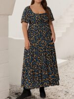 Rusttydustty Women's Boho Chic Maxi Dress - French Square Neck, Adjustable Tie-Front, Floral Print A-Line Pleated Hem, Breathable Short Sleeve for Music Festivals, Beach Vacations & Casual Outings, Festival Attire, Comfortable Fit - Image 5