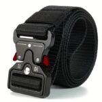 Durable Nylon Tactical Belt for Men, Quick Release Buckle, Elastic Outdoor Training Canvas Waistband, Black - Image 3