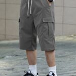 ⁦Men's Casual Cargo Shorts with Pockets - Loose Fit, Mid-Waist, Polyester, Street Style, Brown, Drawstring Waistband, Everyday & Leisure Wear⁩ - الصورة ⁦12⁩