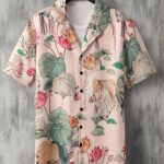 Men's Tropical Floral Print Hawaiian Shirt - Short Sleeve Button-Up with Vibrant Pink Hibiscus & Monstera Leaf Design, Casual Summer Beachwear, Polyester Blend, Machine Washable, Casual Wear | Buttondown Shirt | Smooth Texture, PLUS SIZE - Image 13