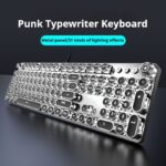 EWEADN Punk Typewriter Mechanical Gaming Keyboard, All-Metal Panel 104 Keys Full Size Numeric Keypad, Retro Punk Round Keycaps LED Colorful Backlit USB Wired old style Keyboards, with Multimedia knob, for Game and Office, for Windows Laptop PC black Switc