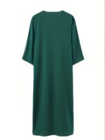 2024 New Men's Traditional Arabic Abaya Robe - Retro Style V-Neck Long Sleeve Green Muslim Prayer Dress, H-Type Fit for Daily Wear & Religious Ceremonies, Allseason Robe, Vneck Design, Intricate Embroidery, Solid Color Attire - Image 3
