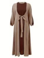 Middle Eastern Casual Long Dress Muslim Ramadan Color-Contrast Waistband Tuck-in Headed Elegant Outing Dress Abaya (without Headscarf) - Image 8